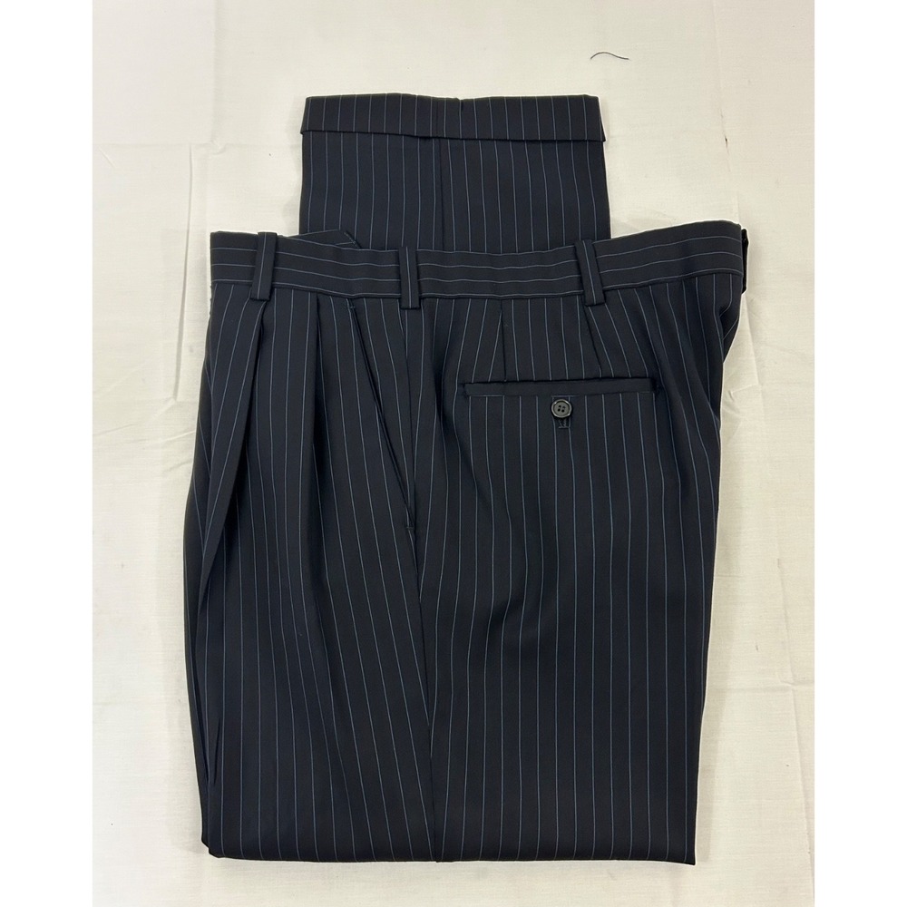 Nick Lopez Navy Blue Wool Pinstripe Pleated 2-Bt Suit Size 44R - Picture 10 of 16